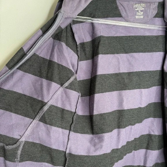 Calvin Klein Performance Quick Dry Striped Purple and Dark Grey Zip Hoodie XL - Picture 8 of 12
